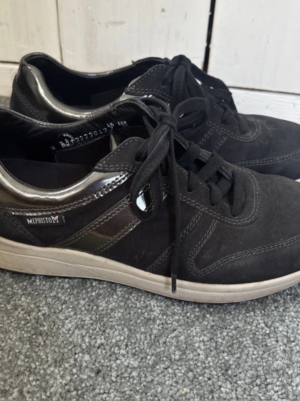 Mephisto Women's Rebecca Sneaker Lace up Air Jet System Black Shoes Size 7